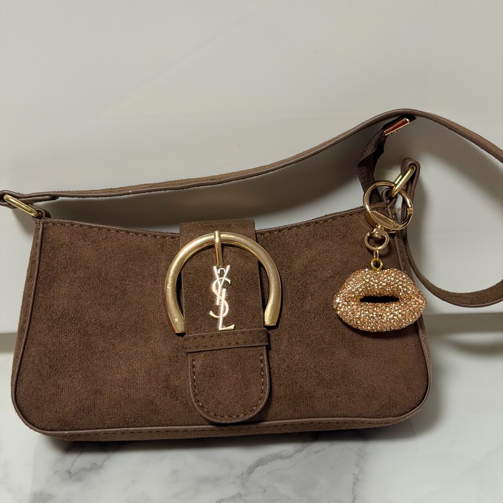 🤎Brown Suede Designer Shoulder Bag WITH A YSL AUTHENTIC CHARM🤎